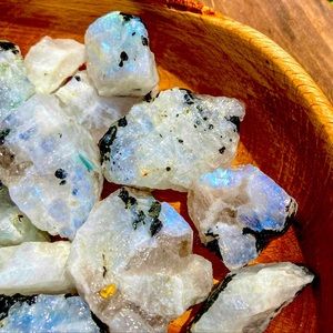 Rainbow Moonstone w/ Tourmaline (EVERY STONE HAS BLUE & SUNSET FLASH!)